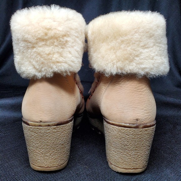 J Crew Nordic Snow Boot Shearling Nubuck Leather Wedge Beige Cleated Women's 10 - Picture 3 of 12